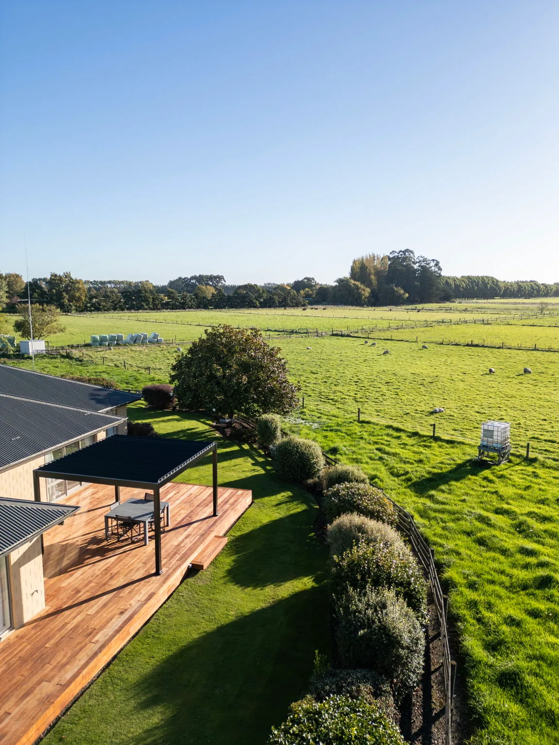 Pergola with rural Canterbury pasture view